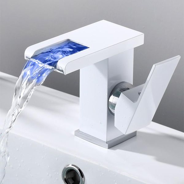 

bathroom sink faucets led faucet water power basin mixer single handle tap chrome/white/black oil deck mounted