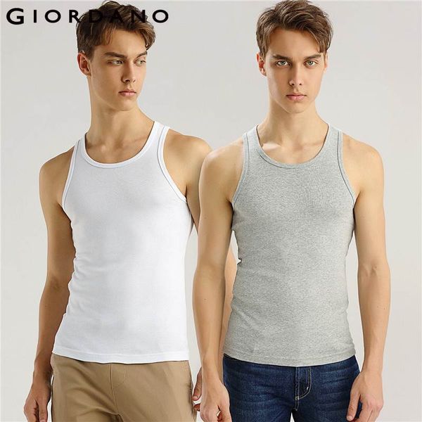 

giordano men tank 2-pack essential solid vest male sleeveless slim undershirt chalecos hombre top, White;black