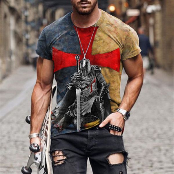 

long sword warrior pattern 3d printed t-shirt visual impact party shirt punk gothic round neck high-quality american muscle style short slee, White;black