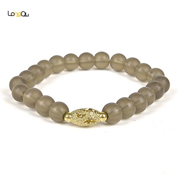 

beaded, strands retro fashion natural brown smooth round crystal with 7*12mm gold pendant bracelet unisex, Black