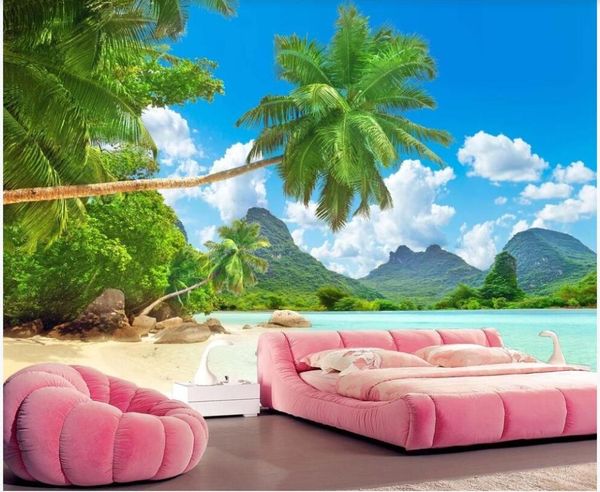 

wallpapers custom mural 3d wall on the seaside beach sea view coconut tree landscape decor po wallpaper in living room