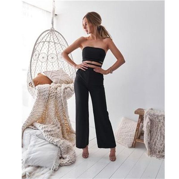 

women's jumpsuits & rompers wrapped chest hollow comfortable and casual jumpsuit 2021 solid color straps trumpet, Black;white