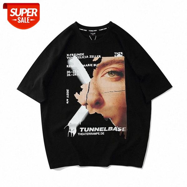 

european and american high street simple short-sleeved t-shirt hipster hip-hop oversize loose p ripped print men #lz8x, White;black