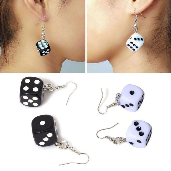 

dangle & chandelier funny dice earrings acrylic white black cube 3d cubic charm drop for women fashion jewelry, Silver