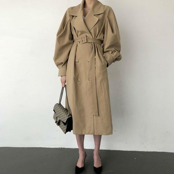 

women's trench coats windbreaker women 2021 autumn winter casual long coat with sashes vintage double breasted england style elegant ov, Tan;black