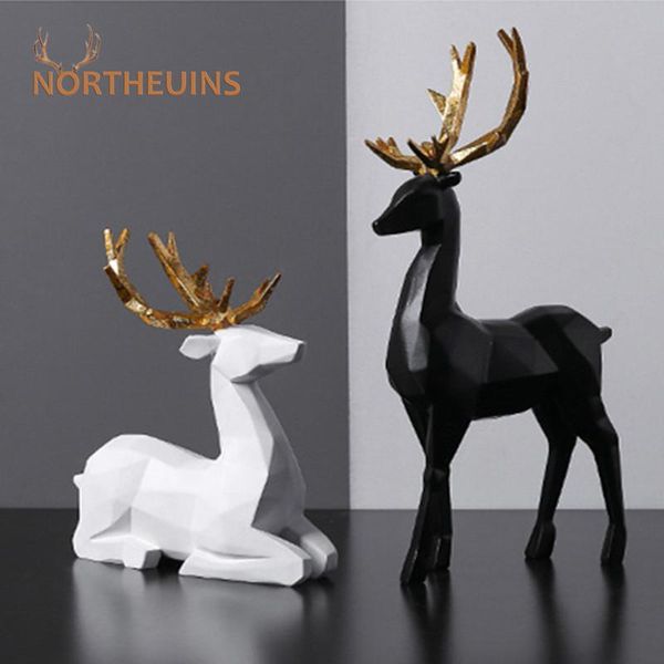 

decorative objects & figurines northeuins resin elk deer reindeer miniature black white animal statues nordic home decor decoraiton accessor