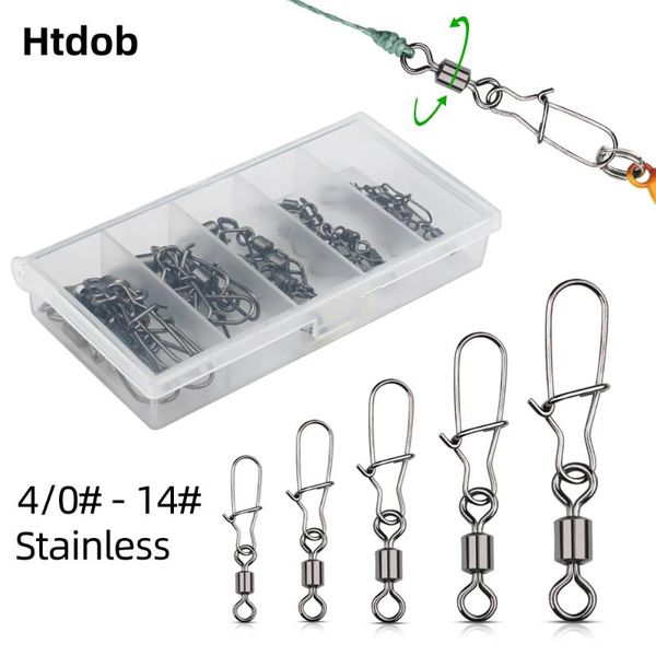 

50/100pcs stainless steel fishing connector 2/0# 1/0# 4/0#-14# pin bearing rolling swivel snap pins tackle accessories hooks