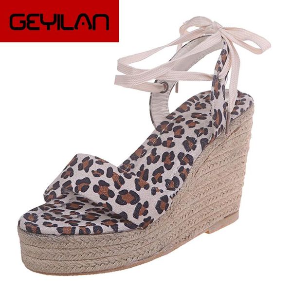 

women sandals lace-up summer ladies fashion leopard wedges shoes woman buckle casual plus size sandalia feminina, Black