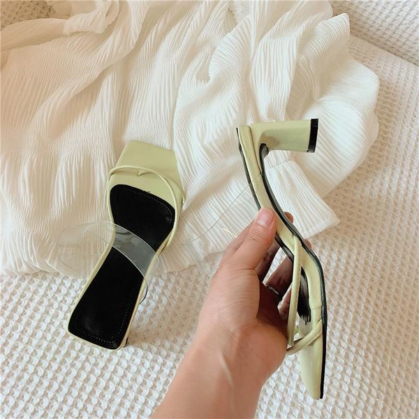 

slippers summer for women genuine leather flip flops thick middle heel ladies shoes outside beige green, Black