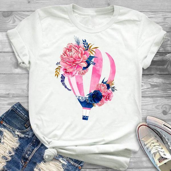 

and women lady balloon men flower printed ladies short sleeve tee female clothes graphic, White;black