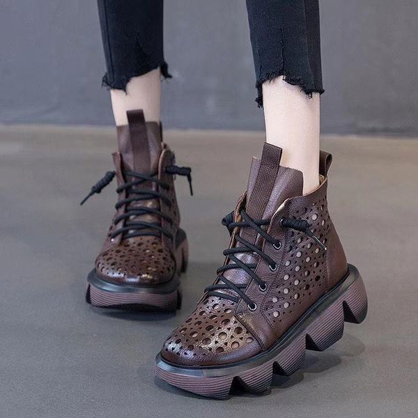 

boots women shoes soft leather spring summer sandals 2021 thick-soled platform soft-soled short hollow, Black