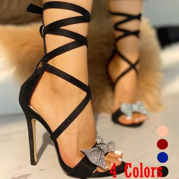 

sandals 2021 summer women fashion models ladies super high heel open toe rhinestone shoes female trendy strap, Black