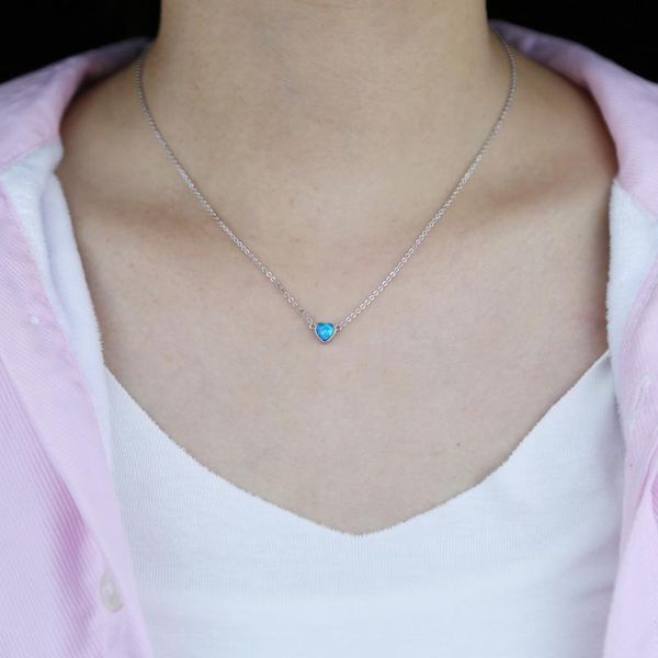 

pendant necklaces 2021 5mm blue opal heart gem necklace for women girl fashion elegant lover girlfriend gift lovely, Silver