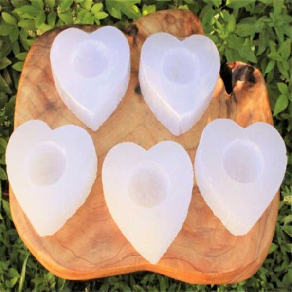 

natural crystal folk crafts white selenite heart shaped candle holder for home decoration decorative objects & figurines