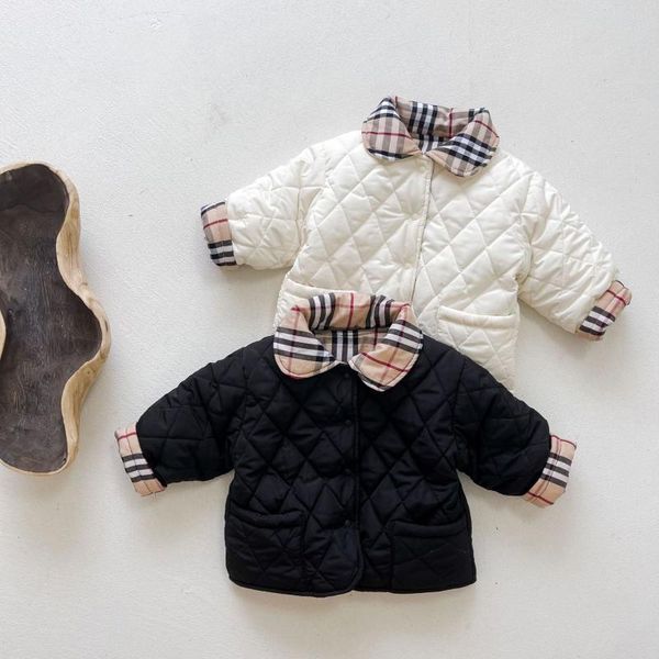 

down coat infant toddler baby girls winter jacket plaid checked turn collar boy outwear & parkas ins fashion born, Blue;gray