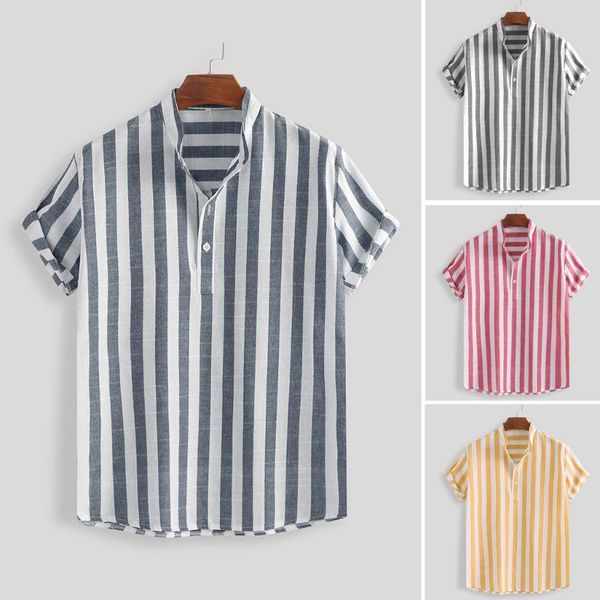 

men holiday short sleeve shirts hawaiian beach summer striped button turn-down collar casual slim fit streetwear men's, White;black