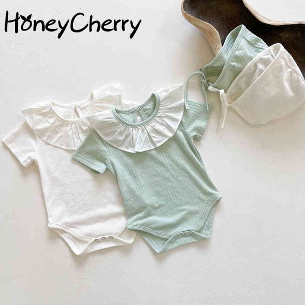 

summer baby onesies solid color lace girls bodysuits girl clothes born 210515, Blue