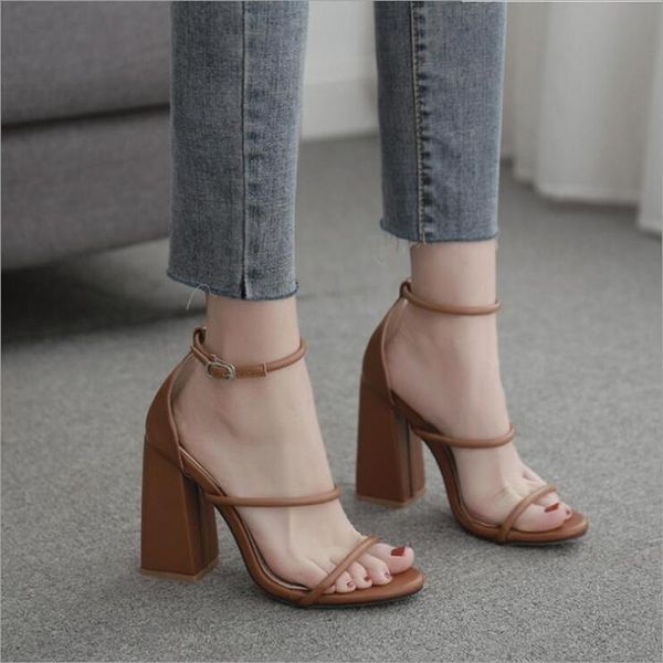 

dress shoes 2021 summer fashion thick high heels sandals for women all-match open toe ankle buckle strap ladies pumps size 35-42, Black