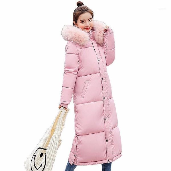 

down cotton winter coat fur hooded thick parkas women long bread clothing plus size thickening fashion jacket outerwear ls0501, Black