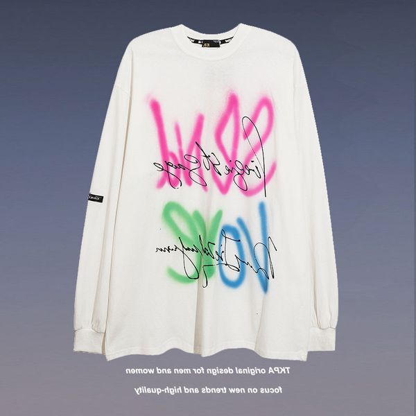 

personalized hip hop graffiti tkpa printed sweater men's round ne loose leisure long sve lovers street versatile coat, Black