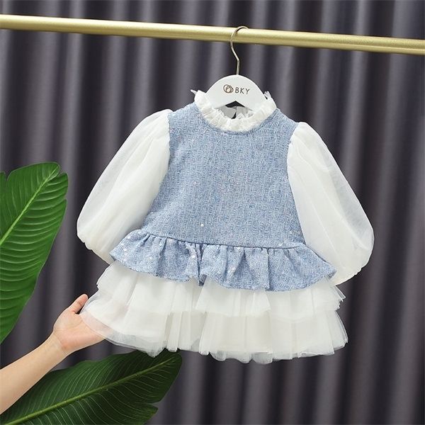 

girl's dresses baby girls sweet winter net yarn puff sleeve princess tweed plus velvet thick cake dress kids q1116, Red;yellow