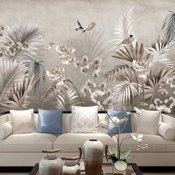 

custom size po mural retro leaf nordic art self adhesive wallpaper living room tv sofa bedroom home decor waterproof wallpapers