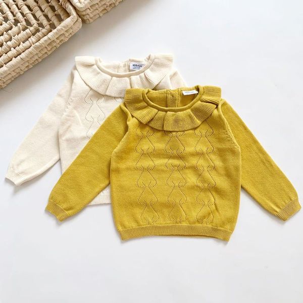 

pullover knitted baby sweater autumn winter infant kid girls sweaters cotton woolen ruffle collar for girl toddler, Blue