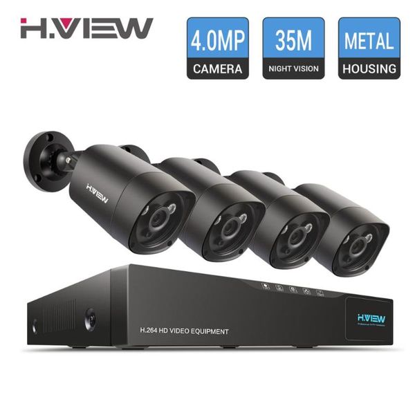 

h.view cctv system 4.0 mp video surveillance kit outdoor 4ch dvr camera set home security wire cameras systems
