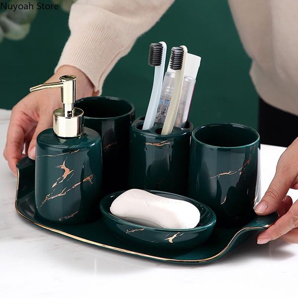

marble ceramic bathroom supplies nordic light luxury lotion bottle toothbrush storage tray decoration accessories bath accessory set