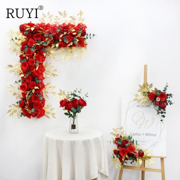

customize golden leaves artificial flower row decor wedding arch arrangement road lead corner stage wall background decorative flowers & wre
