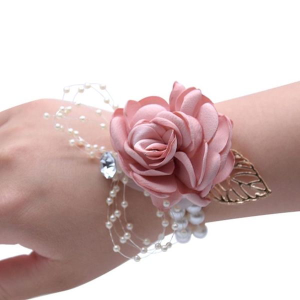 

set of 4 pink cloth wrist flowers bride bridesmaids sisters corsage hand gifts home decoration artificial flower decorative & wreaths