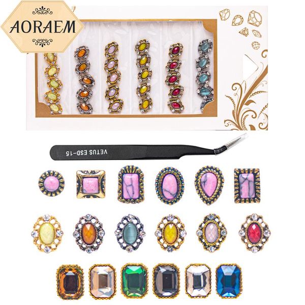 

rectangle oval nail decoration with tweezers pink flat bottom diamond glass nails accessories manicure art salon decorations, Silver;gold