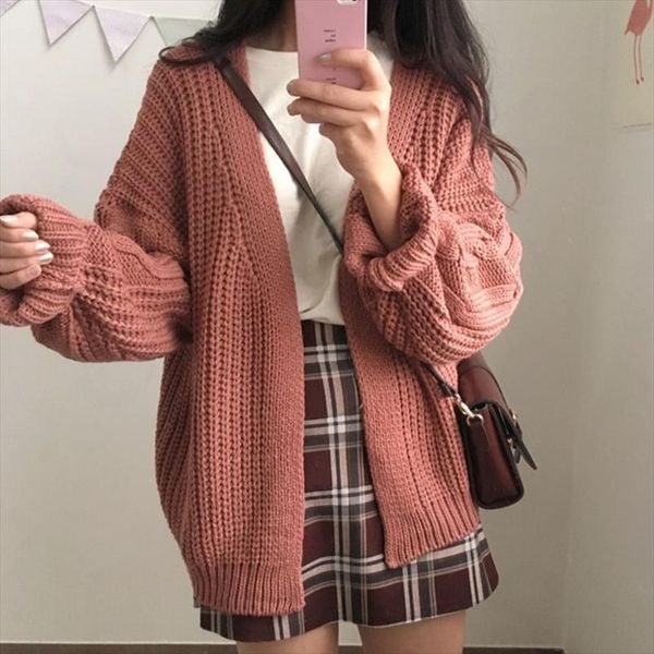 

brand korean style women womens sweater loose cardigan autumn winter warm kawaii girl casual long knitted outwear, White;black