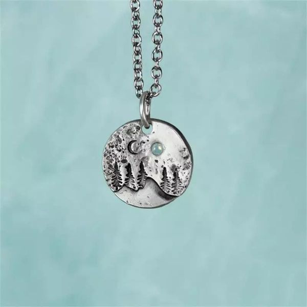 

fashion nature mountain necklace moonlight charm chain pendant necklaces for women statement party jewelry, Silver