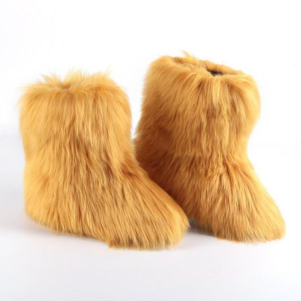 

boots 2021 winter women's deluxe faux outdoor warm house shoes furry snow girls fashion, Black