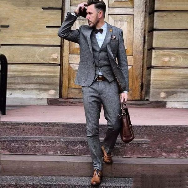 

men's suits & blazers suit vintage white homme long wedding tuxedo to gray groom tweed three formal male suit pieces (jacket + pants ve, White;black