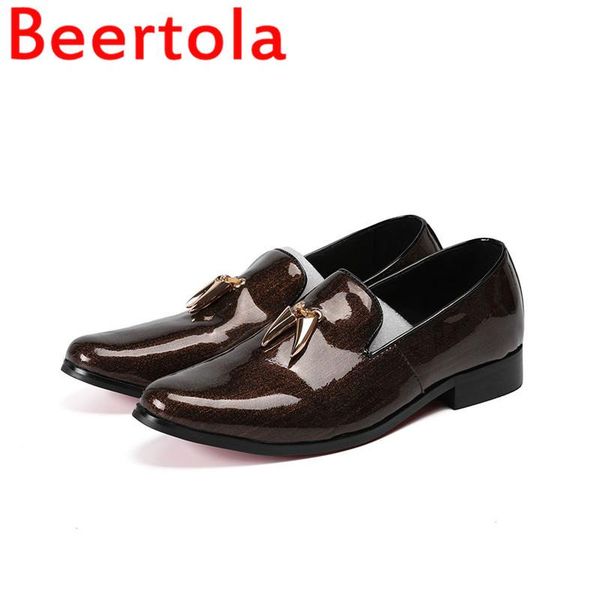 

dress shoes brand beertola real leather men flats for loafers fashion pointed toe casual masculine chaussures two style, Black