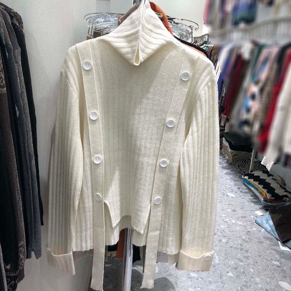 

men's sweaters long-sleeve autumn sweater with high-neck neck mesh basic feminine jumpers buttons y8s0, White;black