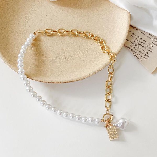

chains punki 2021 temperament pearl retro baroque alloy portrait square brand necklace women's party jewelry accessories, Silver