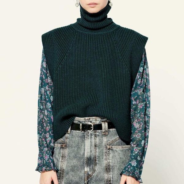 

women's vests women sweater turtleneck sleeveless cardigan knitwear 100% wool, Black;white