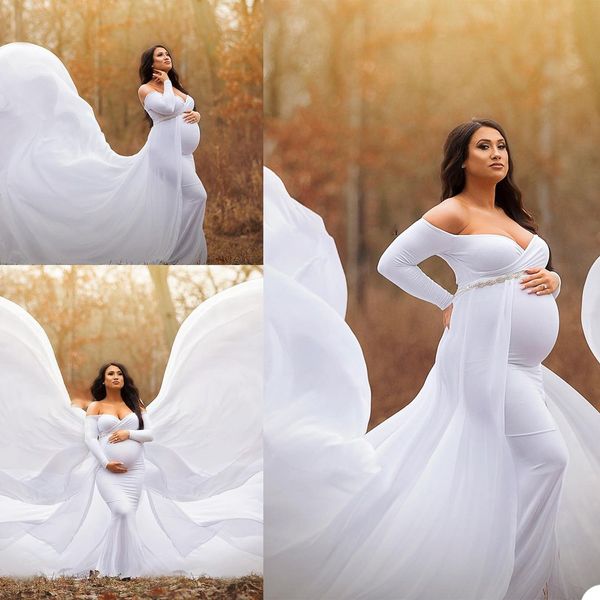 2021 Branco Plus Size Grávida Senhoras Maternidade Sleepwear Dress Nightgowns para Photoshoot Lingerie Bathrobe Nightwear Chuveiro de Bebê