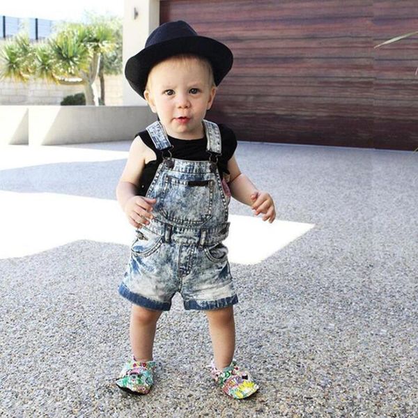 

summer boys' jumpsuits five-point pants fashion toddler kids baby boy girls children's clothing denim overalls shorts, Black