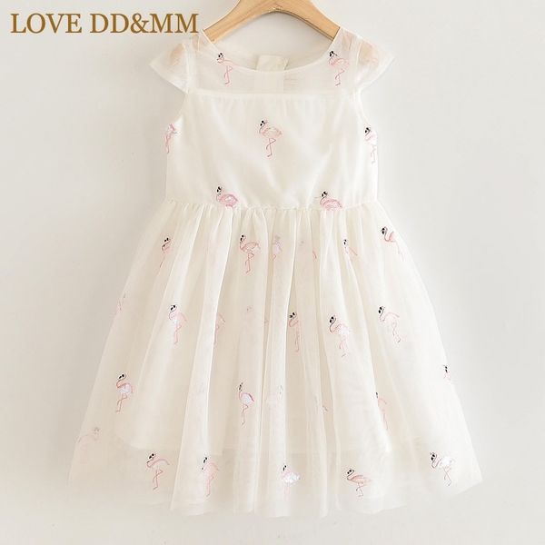 

love dd&mm girls dresses kids clothing sweet animal flamingo embroidered sequins mesh princess dress for girl 3-8 years 210715, Red;yellow