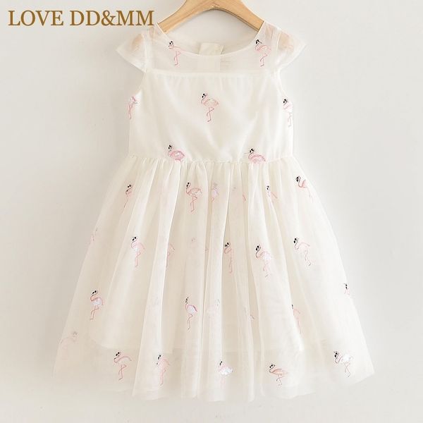 Amor DDMM Meninas Vestidos Crianças Roupas Doce Animal Flamingo Bordado Lantejoulas Malha Princesa Vestido para Menina 3-8 Anos 210715