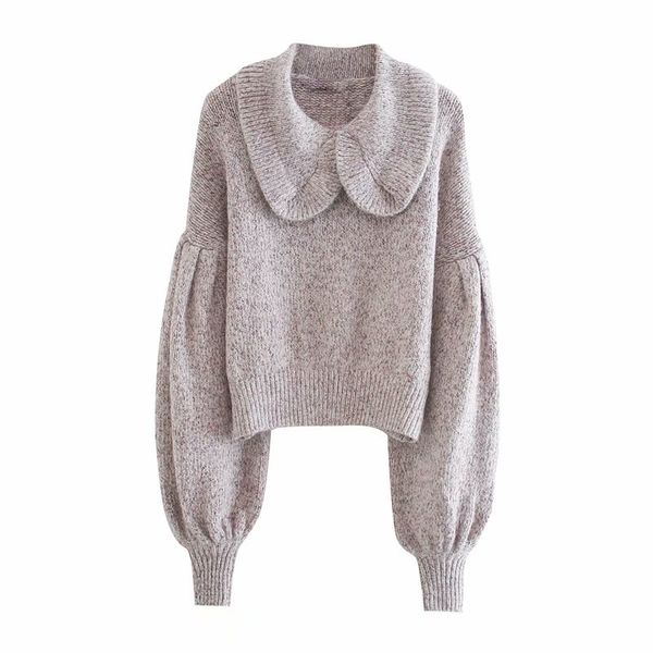 Casual Frau Lose Peter Pan Kragen Pullover Mode Damen Herbst Laterne Hülse Strickwaren Weibliche Süße Übergroßen Tops 210515