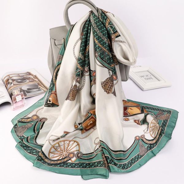 

scarves korean chain print beach towel fashion sunscreen dustproof handkerchief summer 180x90cm silk lady travel carriage shawls, Blue;gray