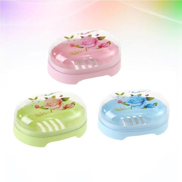

soap dishes 3pcs portable transparent bathroom dish holder container box with lid for kitchen (gree, blue, pink, 1pc e