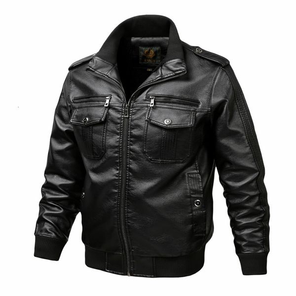 

men's leather & faux brand spring autumn winter men jackets motorcycle biker male fashion pu cargo coats pockets plus size n75r, Black