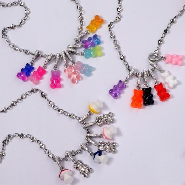 

chains y2k lovely resin gummy bear clavicle chain necklaces jewelry women girl zircon mushroom charm silver color heart choker necklace