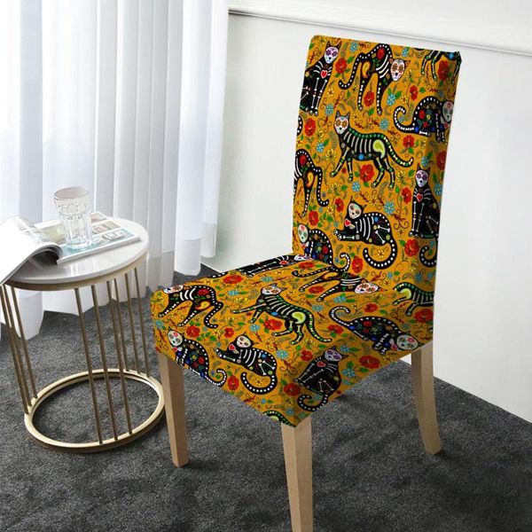 

cute cat animal print chair cover elastic dining protector washable slipcover for christmas banquet party home decor covers